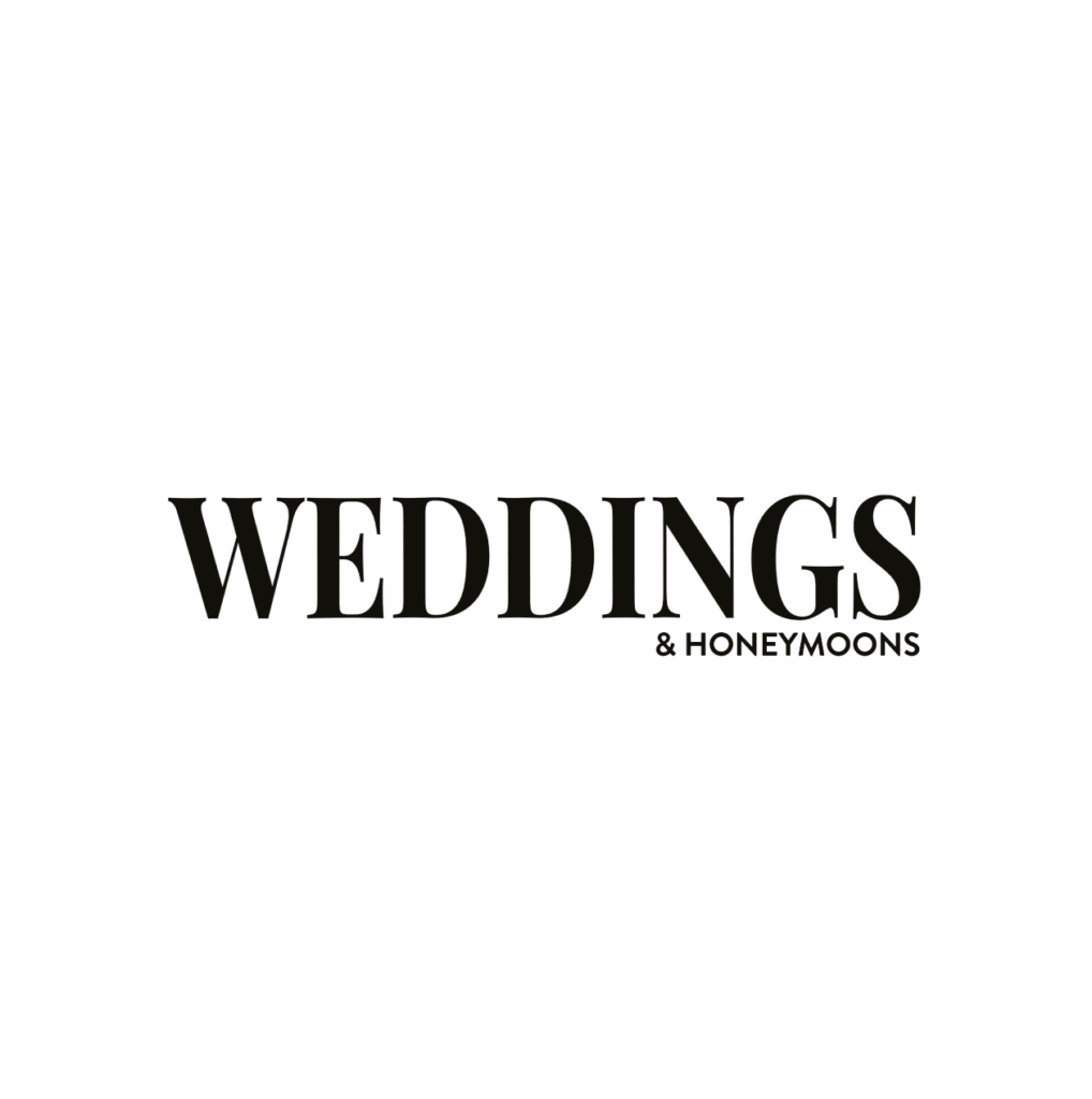 Textlogo mit der Aufschrift WEDDINGS & HONEYMOONS in fetter, schwarzer Schrift auf weißem Hintergrund - perfekt für einen Hochzeitsplaner oder Hochzeitsplaner in der Schweiz, der einen modernen, eleganten Look sucht.