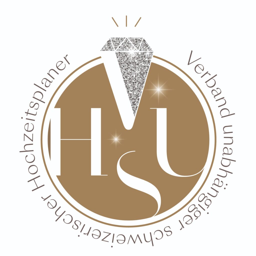 Braun-weisses Logo mit einer Raute und dem Text Verband unabhängiger Schweizerischer Hochzeitsplaner, der für professionelle Wedding Planner Dienstleistungen in der Schweiz und Italien steht.